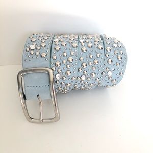 Genuine Leather Baby Blue Studded Waist Belt.